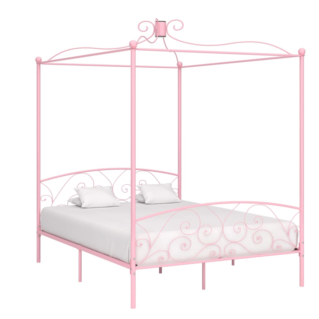 5: vidaXL sengestel til himmelseng 160 x 200 cm metal pink