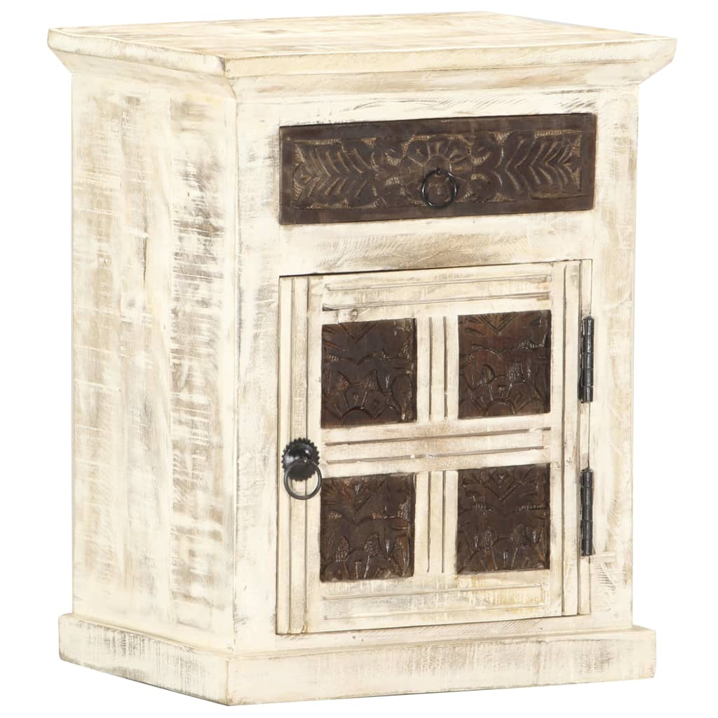 

vidaXL Bedside Cabinet White 15.7"x11.8"x19.7" Solid Mango Wood