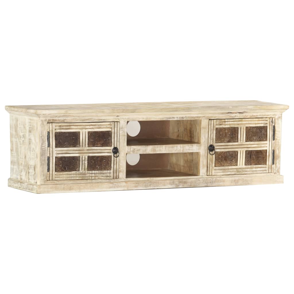 

vidaXL TV Cabinet White 51.2"x11.8"x14.2" Solid Mango Wood