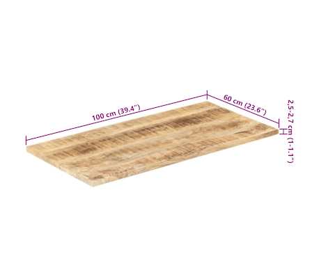 VidaXL Mango Massivholz Tischplatte Massivholz-Tischplatte Aus Mango – Rustikale Optik, 120x60 Cm, 25-27 Mm Dick Mangoholz Tischoberfläche