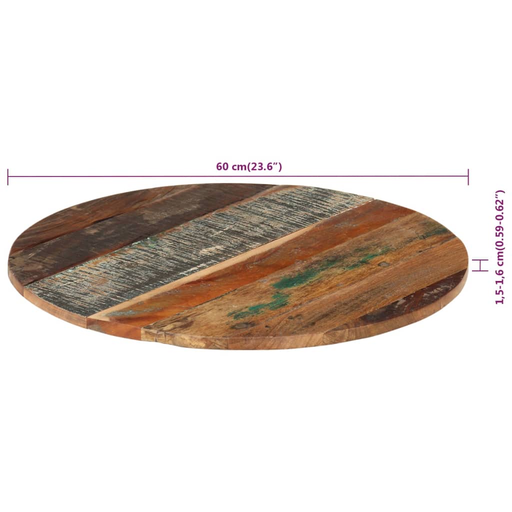 Kulatá stolní deska 60 cm 15–16 mm masivní recyklované dřevo