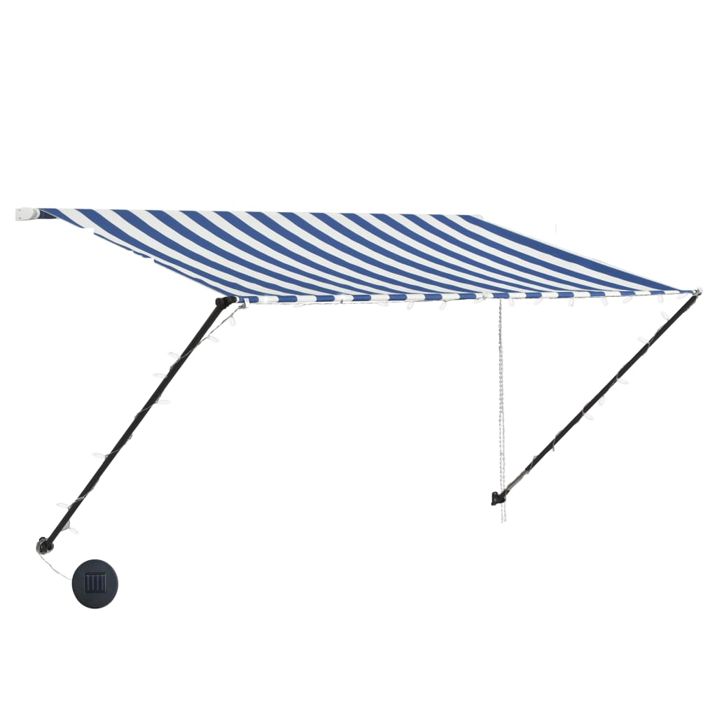 vidaXL Toldo retrátil com LED 300x150 cm azul e branco