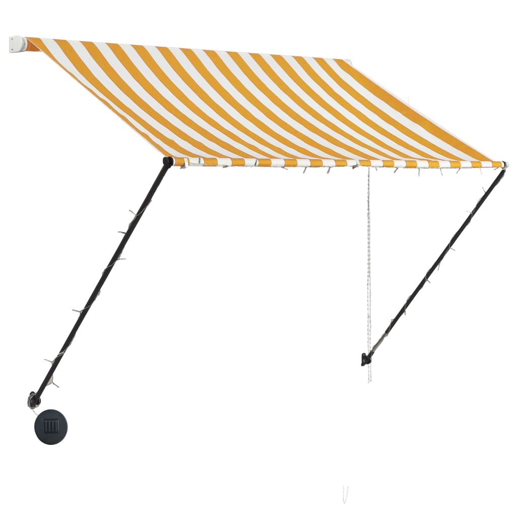 vidaXL feltekerhető sárga és fehér napellenző LED-del 100 x 150 cm