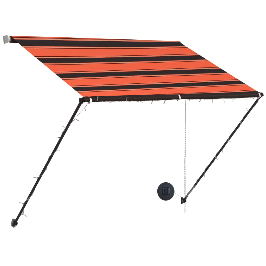 vidaXL Zložljiva tenda z LED lučmi 150x150 cm oranžna in rjava