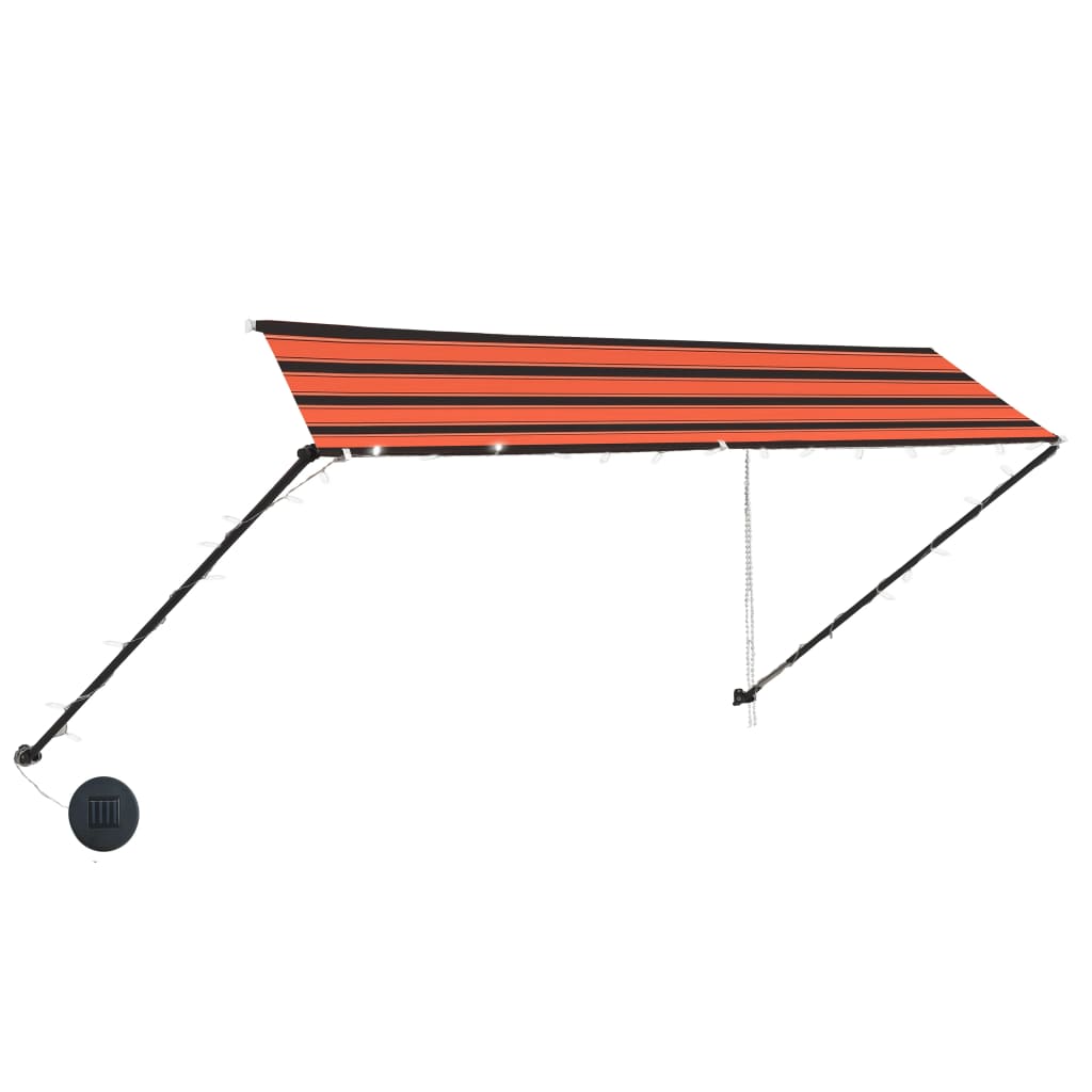vidaXL Сенник с падащо рамо с LED, 350x150 см, оранжево и кафяво