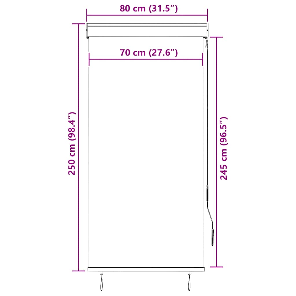 Outdoor roller blind, 80X250 cm, anthracite gray