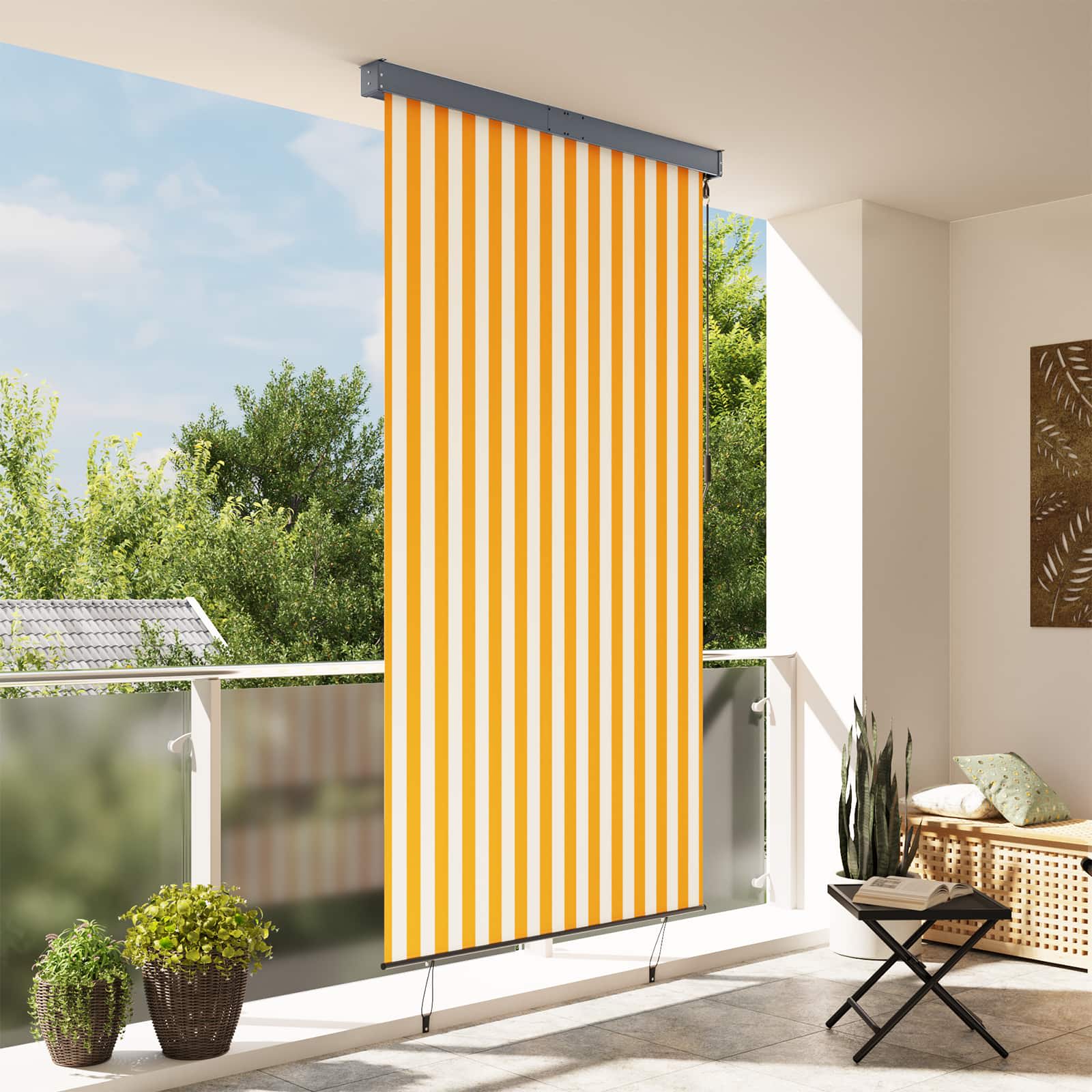 vidaXL Außenrollo 140x250 cm Weiß und Orange – Bild 3