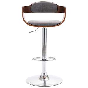 Barski stolček vezan les in sivo blago - slika 2