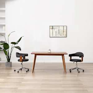 Vrtljiv jedilni stol črn ukrivljen les in umetno usnje