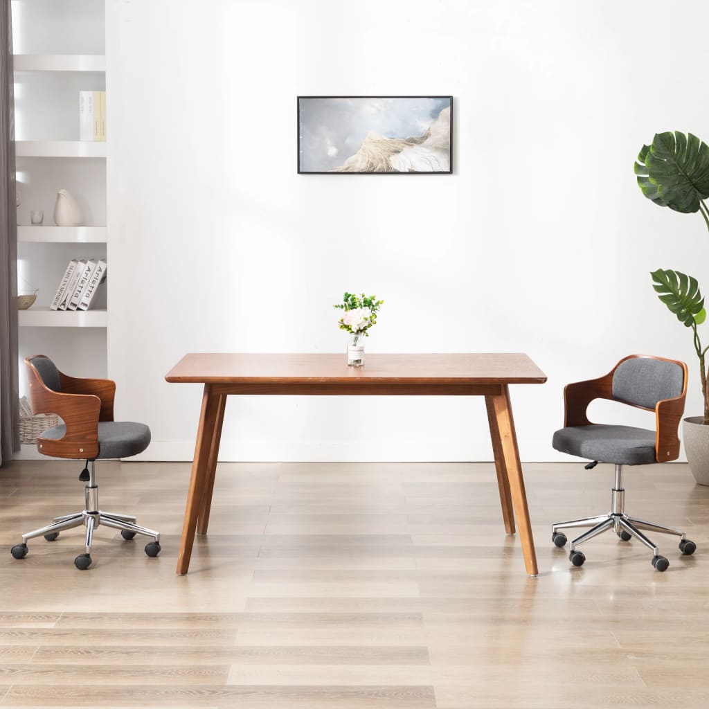 vidaXL Scaun de birou pivotant, gri, lemn curbat și material textil birou
