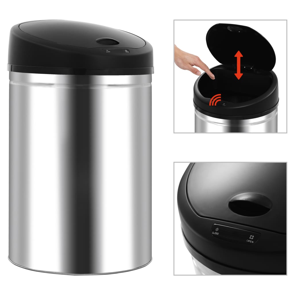 vidaXL Automatic Sensor Dustbin Garbage Bin 32 L Stainless Steel