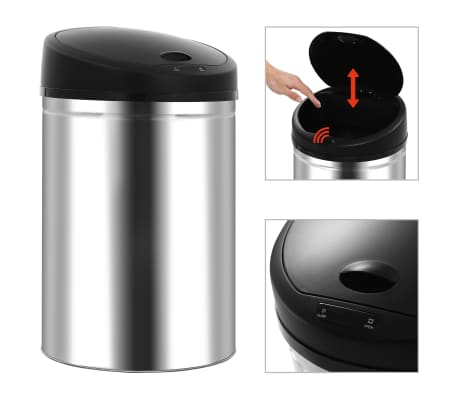 vidaXL Automatic Sensor Dustbin Garbage Bin 32 L Stainless Steel