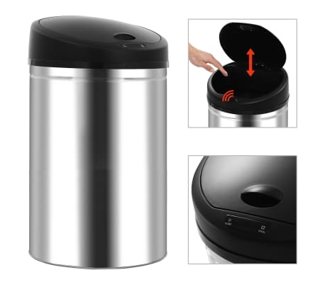 vidaXL Automatic Sensor Dustbin Garbage Bin 52 L Stainless Steel