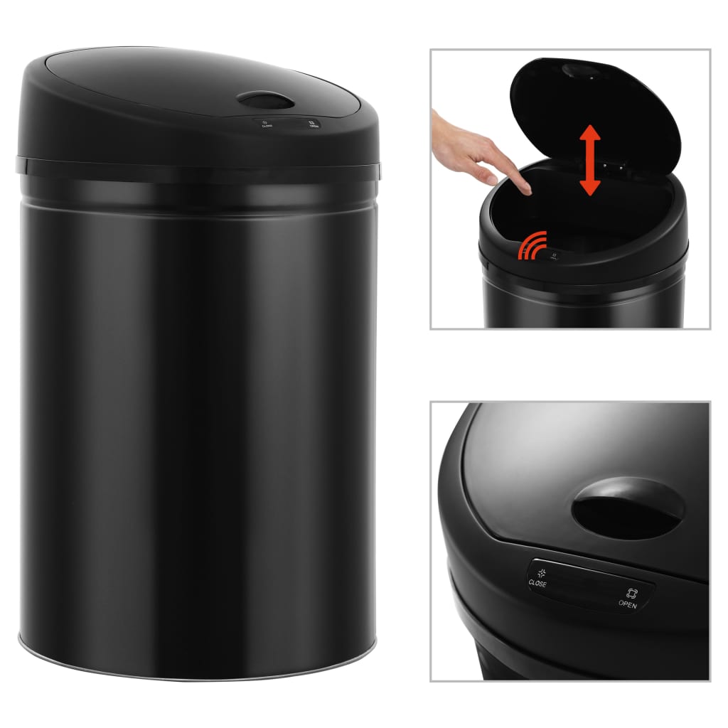 vidaXL Cubo de basura con sensor automático negro 32 L