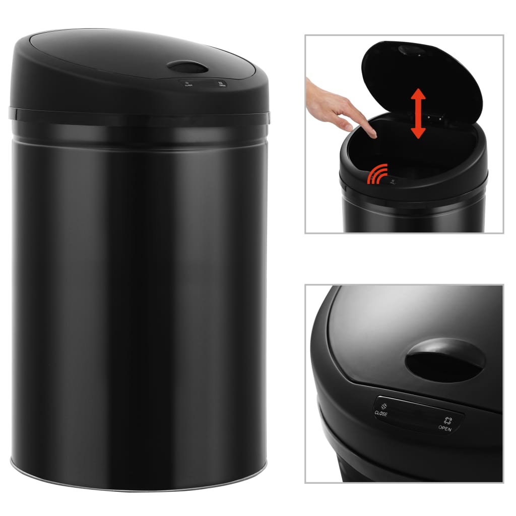 vidaXL Cubo de basura con sensor automático negro 42 L