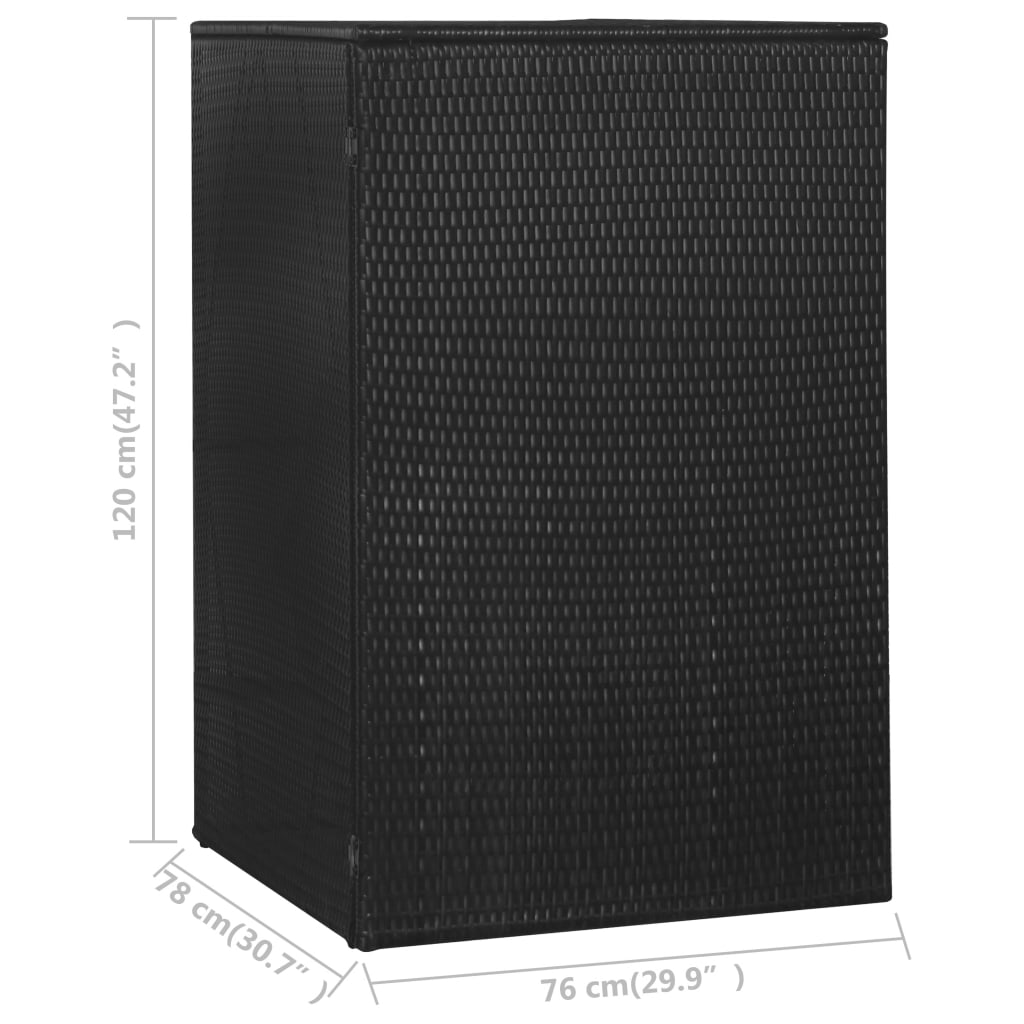 Fekete polyrattan gurítható kukatároló 1 db kukához 76x78x120cm 