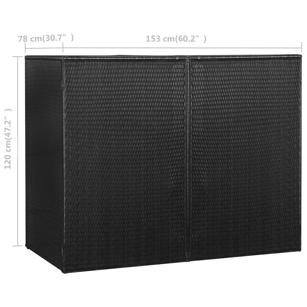 Fekete polyrattan kukatároló 2 db kerekes kukához 153x78x120 cm 