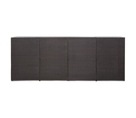 vidaXL Cobertizo cuadruple cubo basura ratán PE marrón 305x78x120 cm