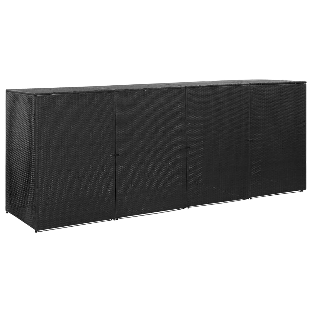 

vidaXL Quadruple Wheelie Bin Shed Black 120.1"x30.7"x47.2" Poly Rattan