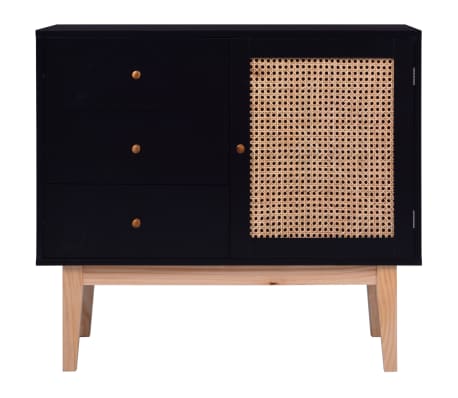 vidaXL Šoninė spintelė, juodos spalvos, 88,5x40x80cm, MDF ir ratanas