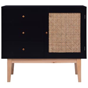 vidaXL Šoninė spintelė, juodos spalvos, 88,5x40x80cm, MDF ir ratanas