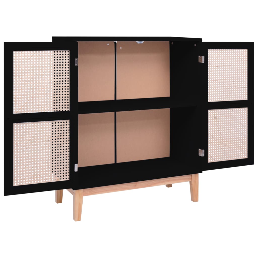 

vidaXL Dressoir 80x35x100 cm MDF en rattan zwart