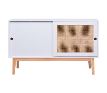 vidaXL Šoninė spintelė, baltos spalvos, 130x40x80cm, MDF ir ratanas