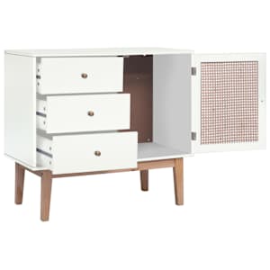 vidaXL Šoninė spintelė, baltos spalvos, 88,5x40x80cm, MDF ir ratanas