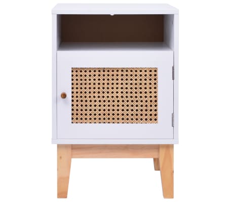 vidaXL Naktinė spintelė, baltos spalvos, 40x40x61cm, MDF ir ratanas