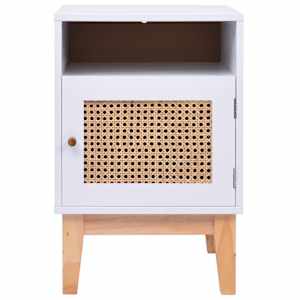 vidaXL Naktinė spintelė, baltos spalvos, 40x40x61cm, MDF ir ratanas