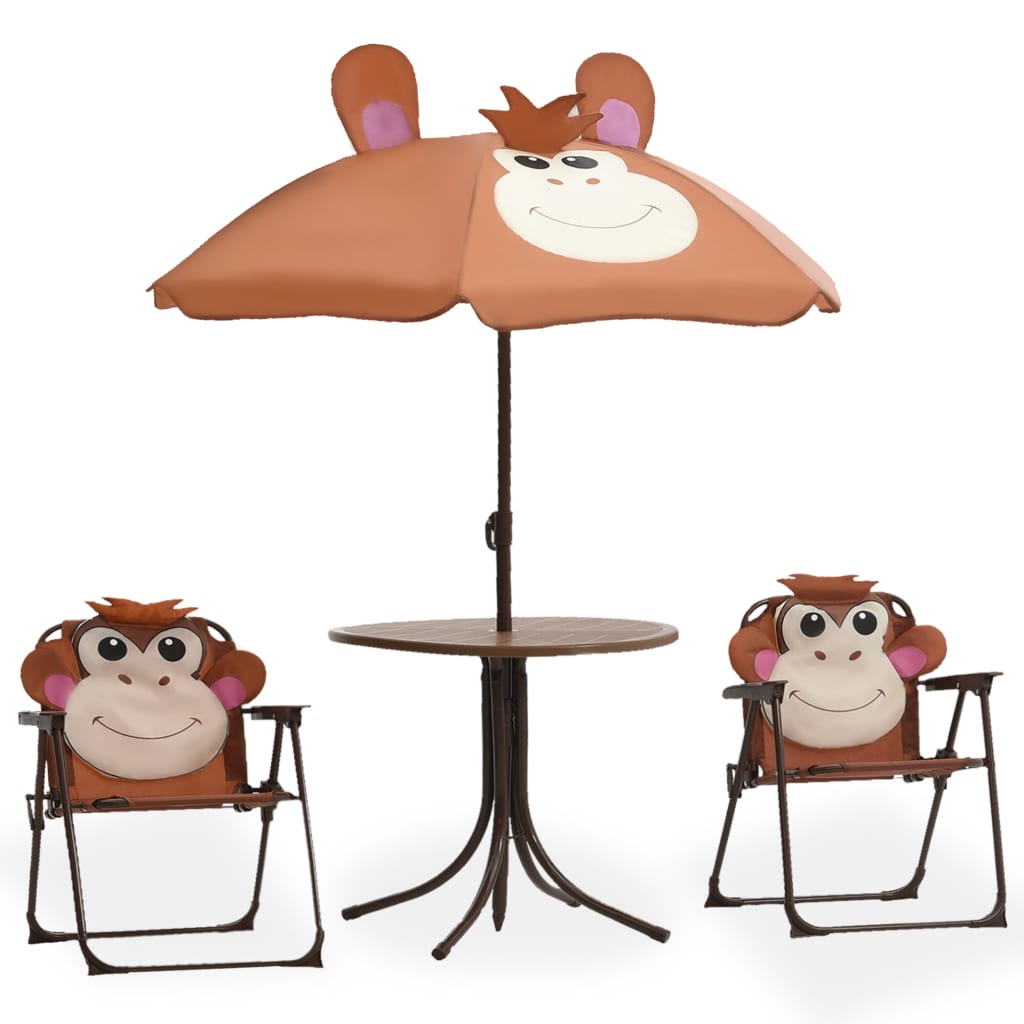 vidaXL 3-tlg. Garten-Bistro-Set für Kinder mit Sonnenschirm Braun