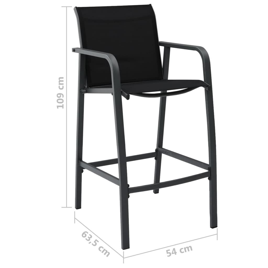 2/4x Patio Bar Chairs Textilene Dining Chairs Set Garden Black/Gray vidaXL - Picture 7 of 28