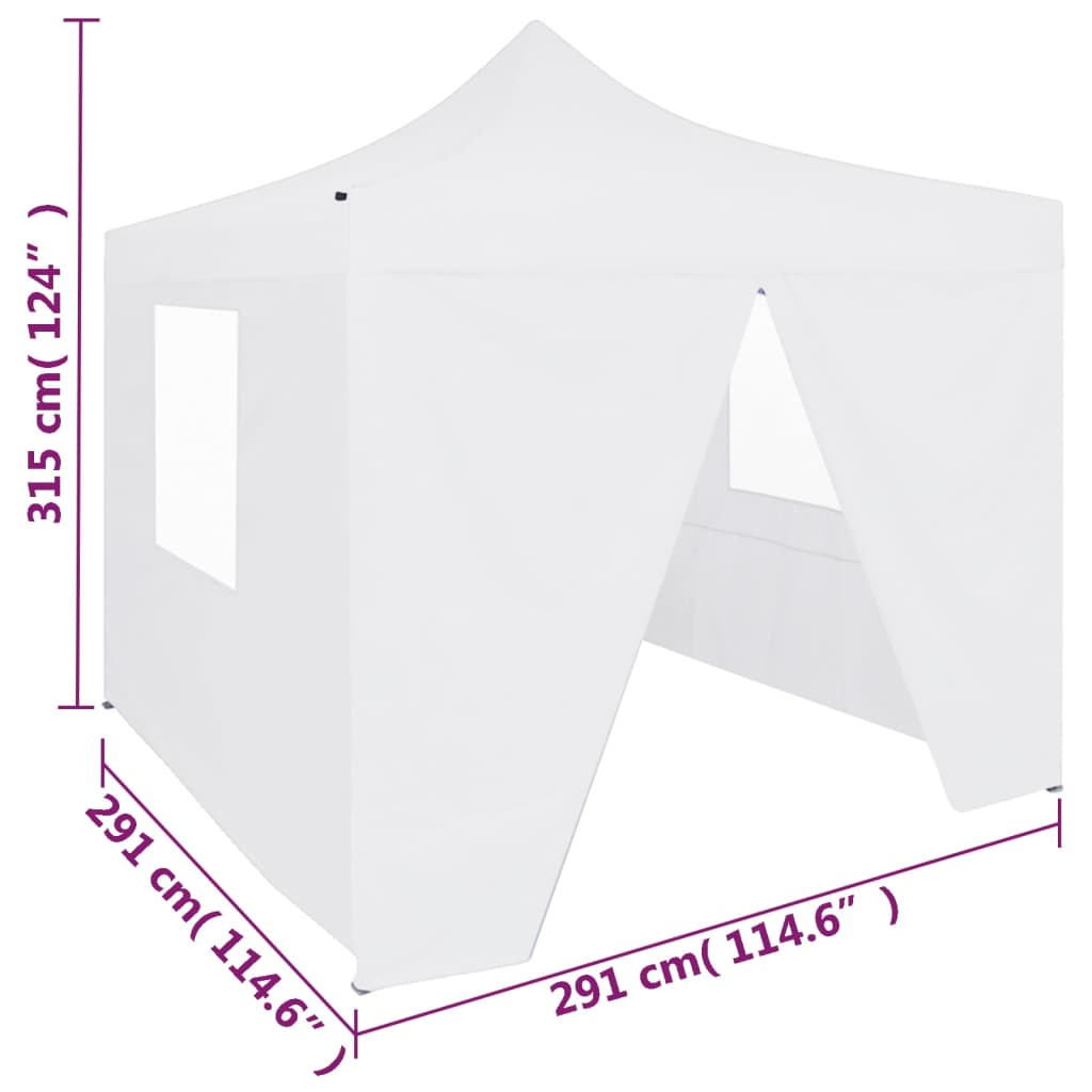 Fehér acél összecsukható rendezvénysátor 4 oldalfallal 3 x 3 m 