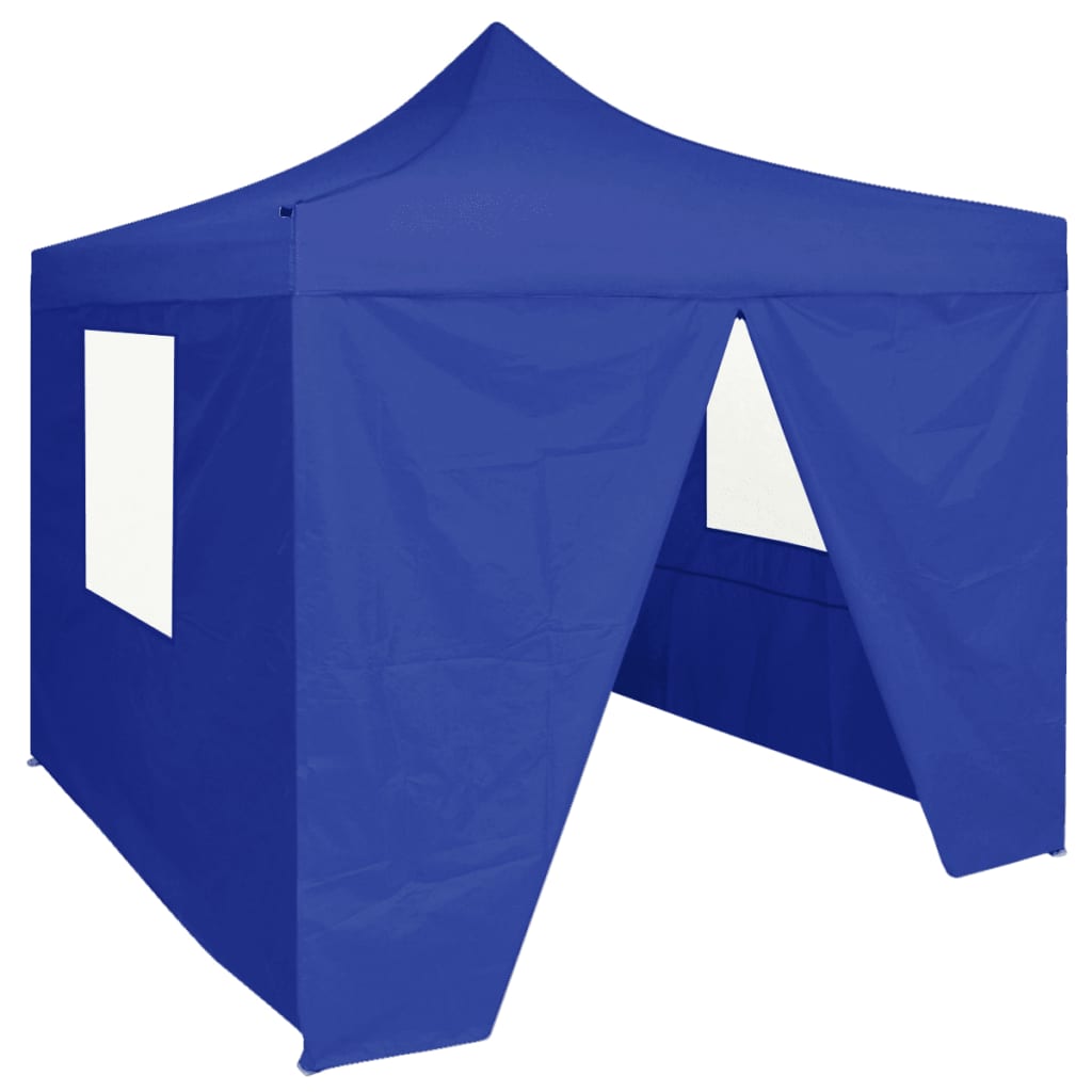 Profi-Partyzelt Faltbar mit 4 Seitenwänden 2×2m Stahl Blau kaufen
