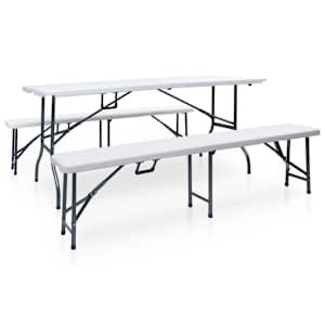 vidaXL kokkupandav aialaud 2 pingiga 180 cm, teras ja HDPE, valge