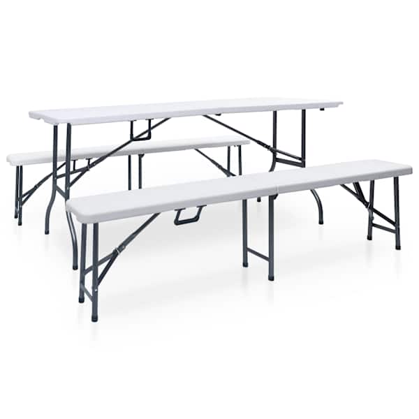 vidaXL kokkupandav aialaud 2 pingiga 180 cm, teras ja HDPE, valge