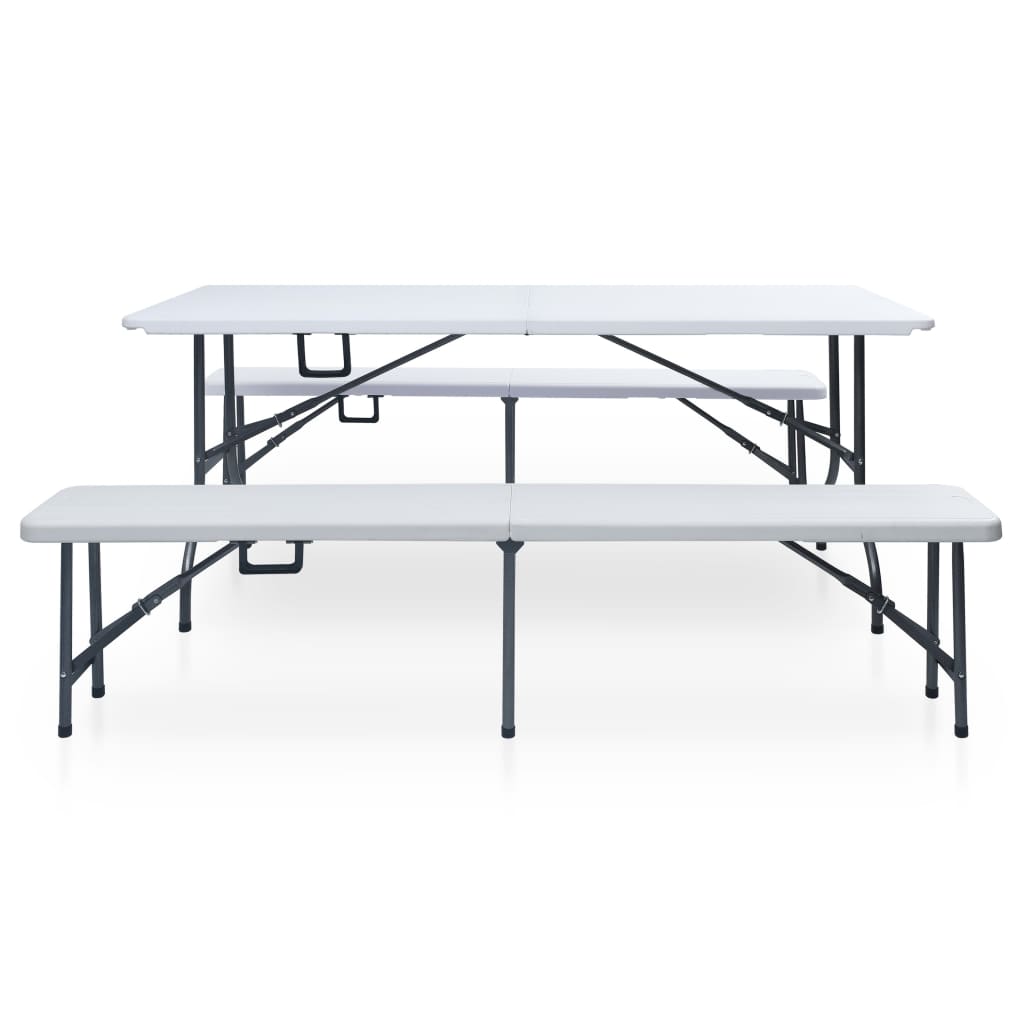 vidaXL Tuintafel met 2 bankjes inklapbaar 180 cm staal en HDPE wit afbeelding