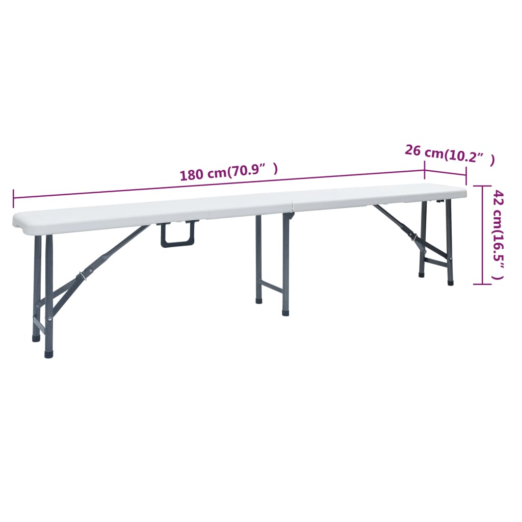 Skládací zahradní stůl se 2 lavicemi 180 cm ocel a HDPE bílý - obrázek 18