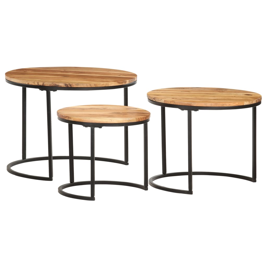 Festnight Solid Acacia Wood Nesting Tables Set of 3 Home Office Smoke Look 