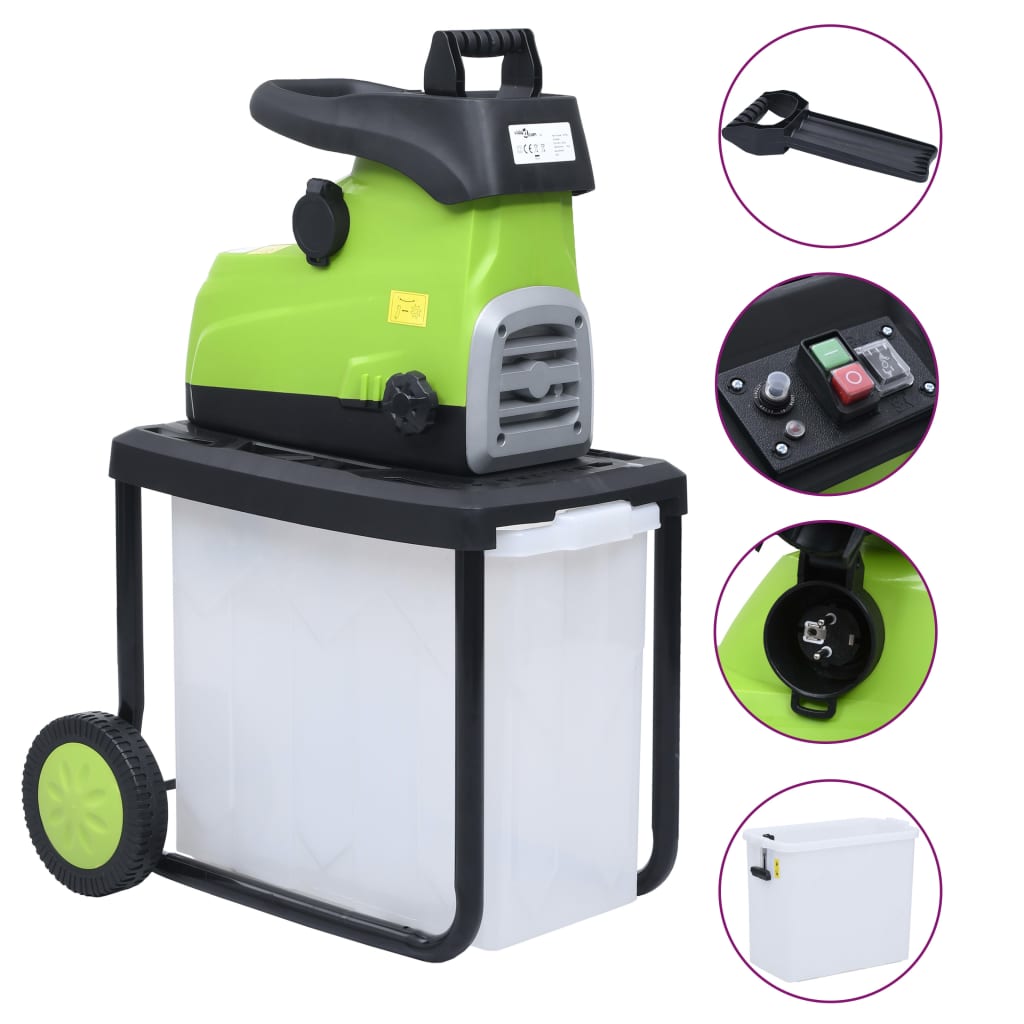 vidaXL Elektrischer Gartenhäcksler mit Auffangbox 2800 W