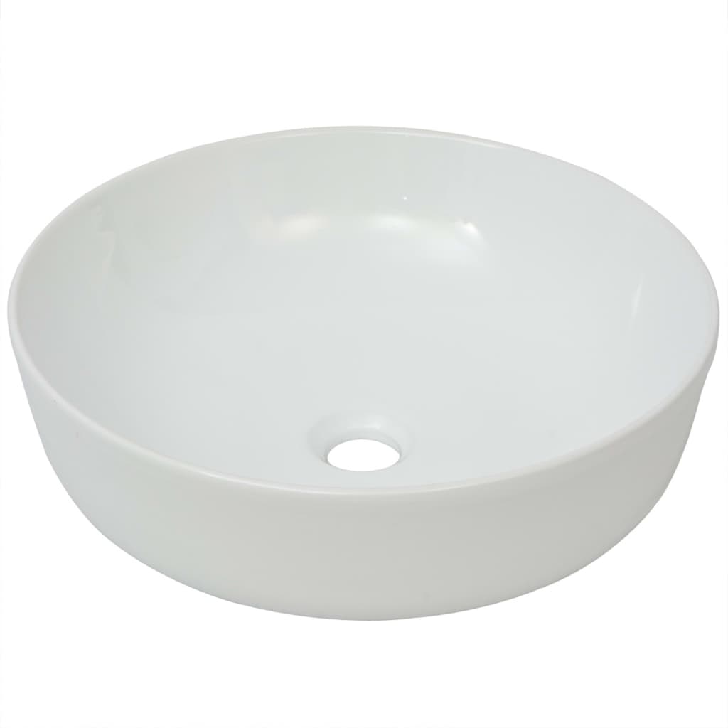 Image of vidaXL Basin Round Ceramic White 16.3"x5.3"