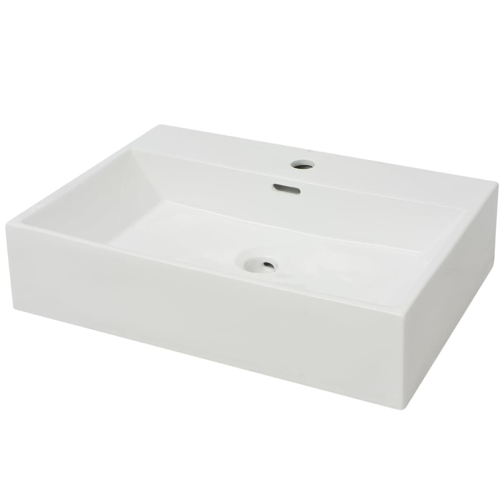 

vidaXL Basin with Faucet Hole Ceramic White 23.8"x16.7"x5.7"