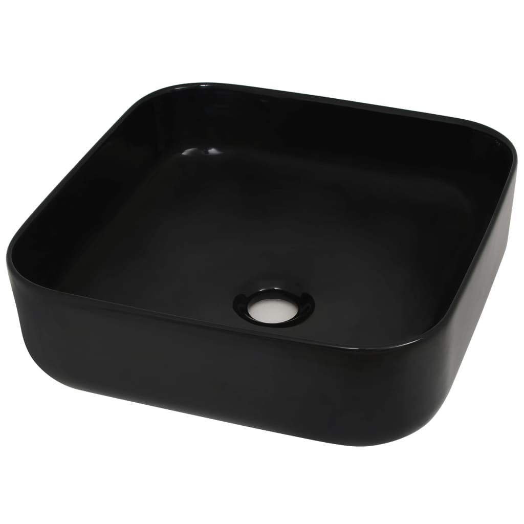 VidaXL Basin Ceramic Square Black 15x15x5.3