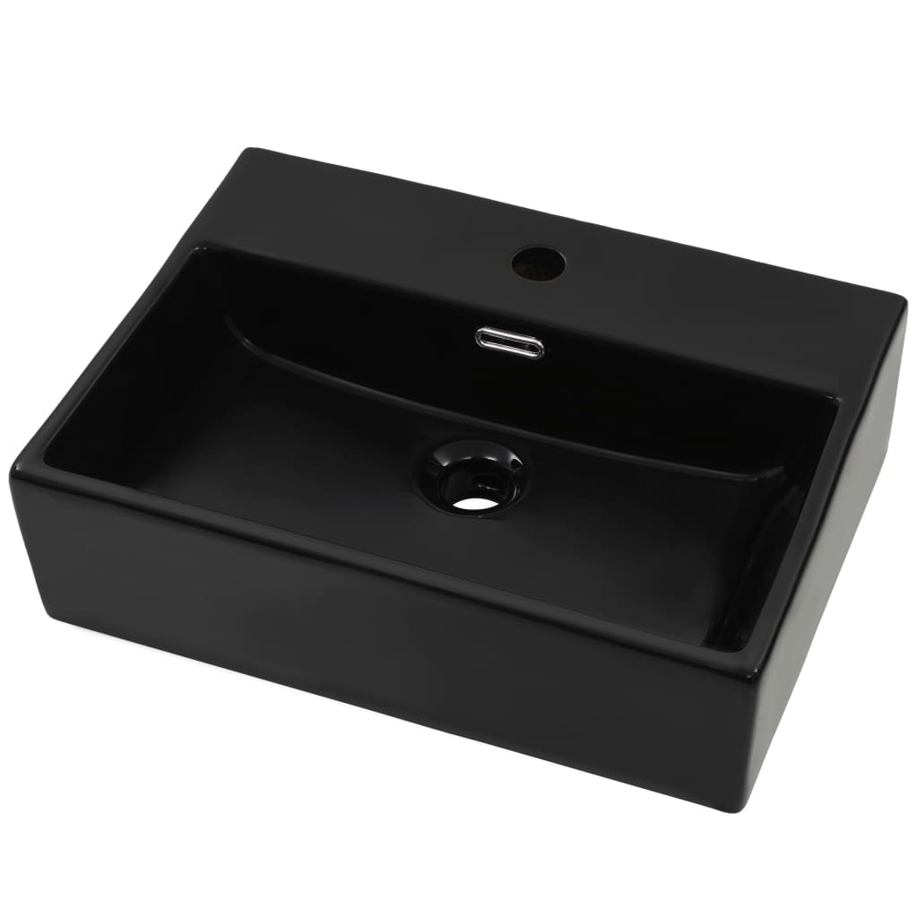 VidaXL Basin With Faucet Hole Ceramic Black 20.3x15.2x5.9