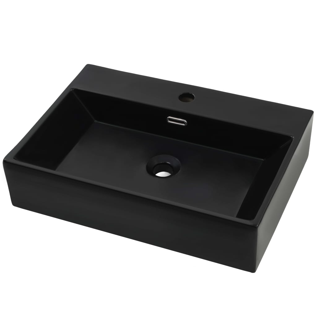 

vidaXL Basin with Faucet Hole Ceramic Black 23.8"x16.7"x5.7"