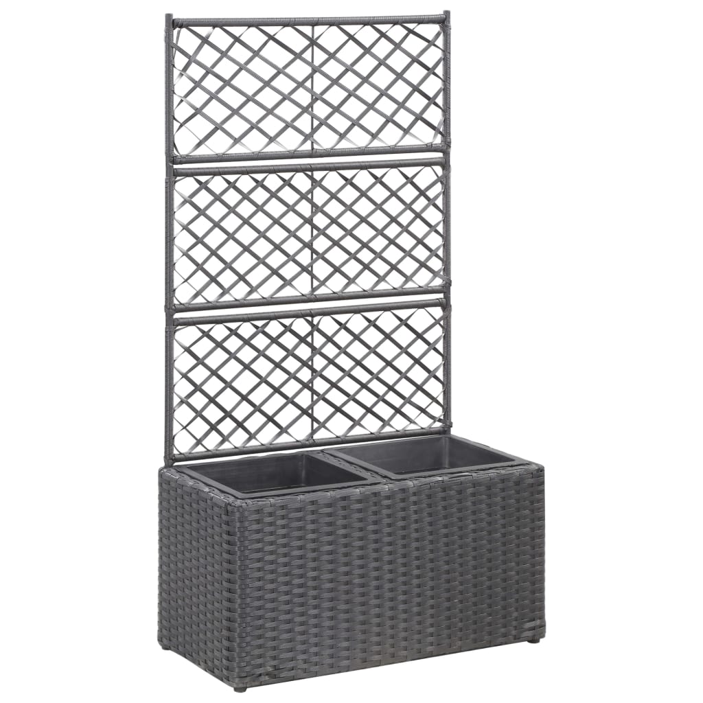 vidaXL Hochbeet mit Rankgitter 2 Töpfe 58×30×107cm Poly Rattan Schwarz