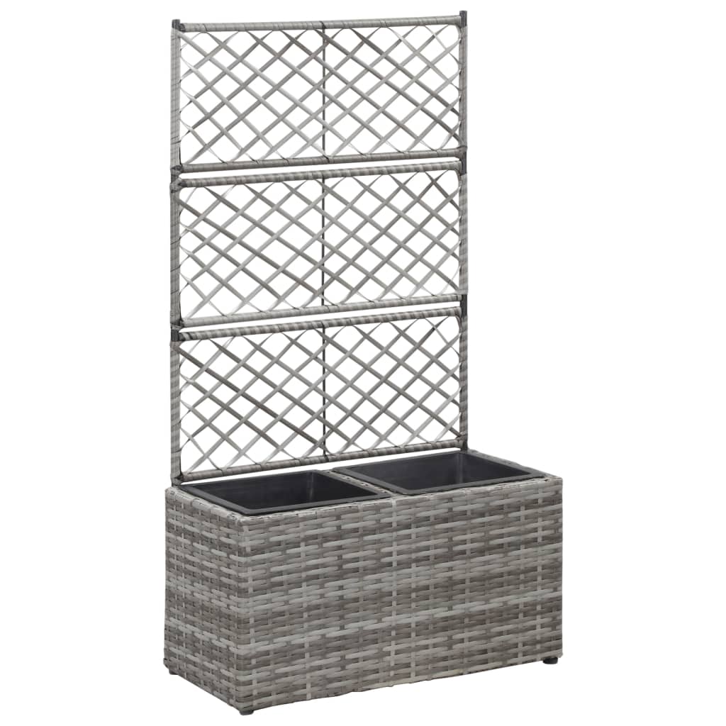 Photos - Flower Pot VidaXL Trellis Raised Bed with 2 Pots 22.8" x 11.8" x 42.1" Poly Rattan Gr 