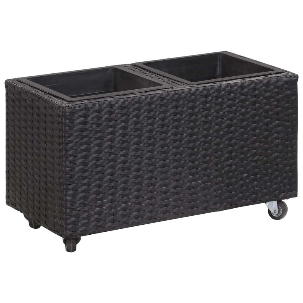 

vidaXL Garden Raised Bed with 2 Pots 23.6"x11.8"x14.2" Poly Rattan Black