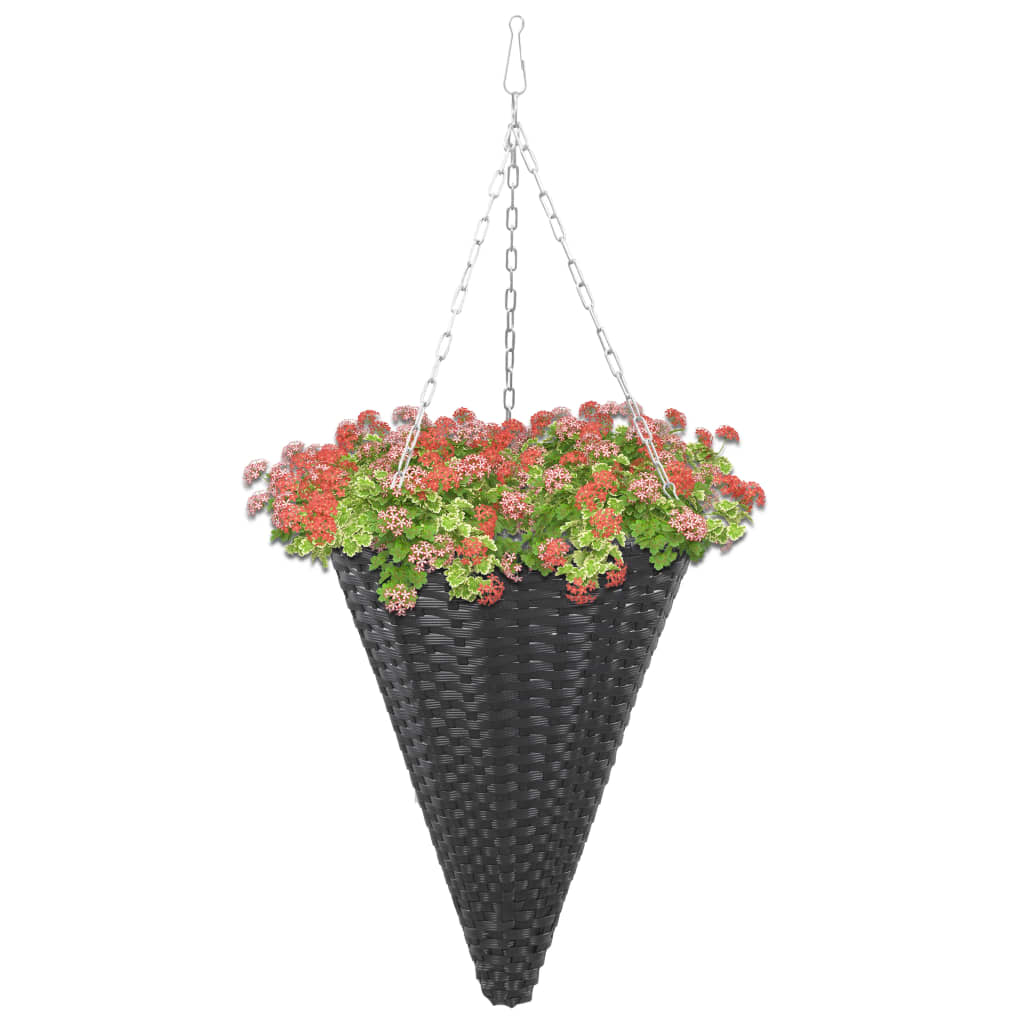 vidaXL Καλάθια Λουλουδιών Κρεμαστά 2 τεμ. Μαύρα από Συνθετικό Ρατάν