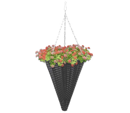 vidaXL Hanging Flower Baskets 2 pcs Poly Rattan Black